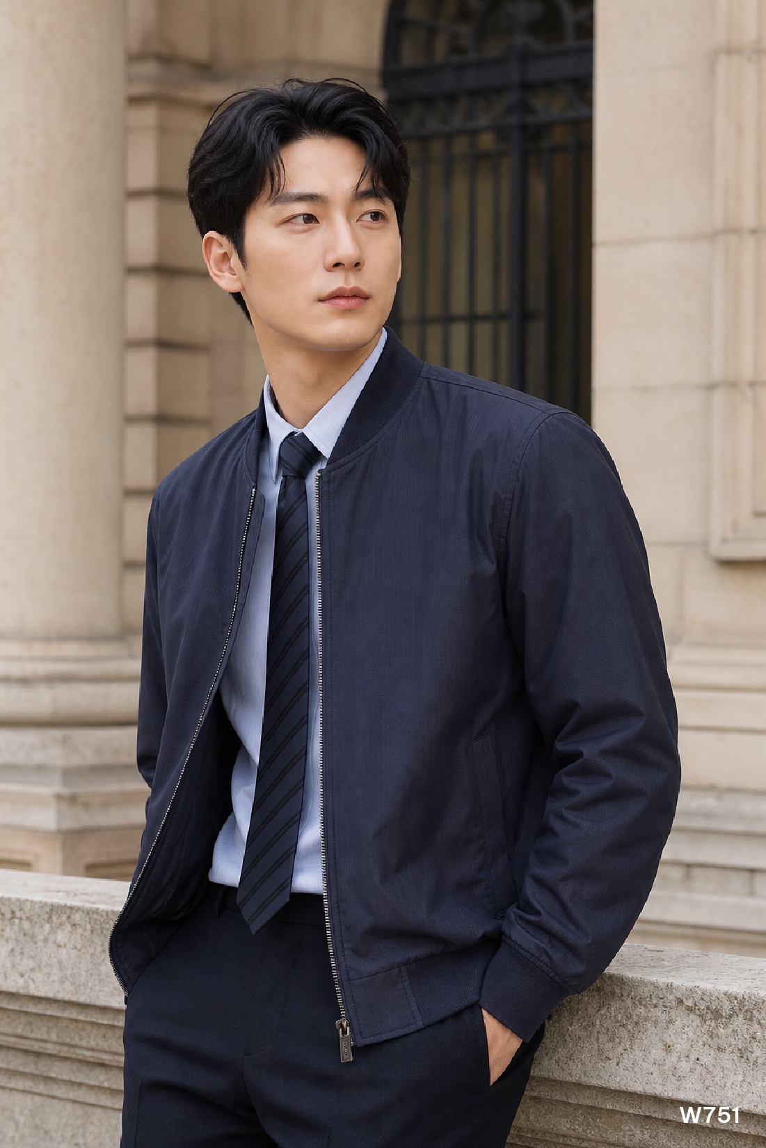 Áo bomber jacket nam cao cấp Santino hoạ tiết tím than | W751
